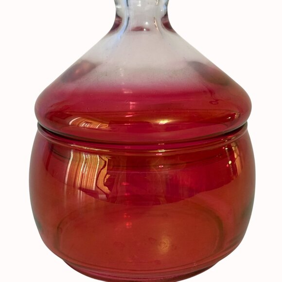 Vintage Imperial Cranberry Glass Jar With Dome Ombre Lid Apothecary Vanity Decor - Picture 13 of 16